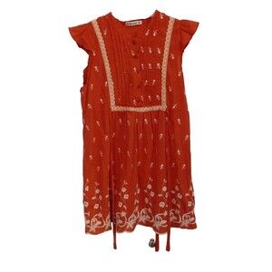 Forever boho coral floral embroidered ruffle sleeveless long blouse